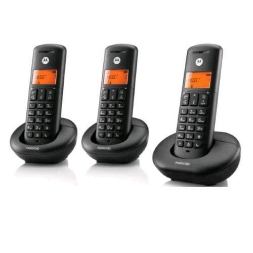 MOTOROLA E203 TELEFONO CORDLESS DECT TRIO CON 3 PORTATILI VIVAVOCE TASTO NON DISTURBARE BLOCCO CHIAMATE NERO
