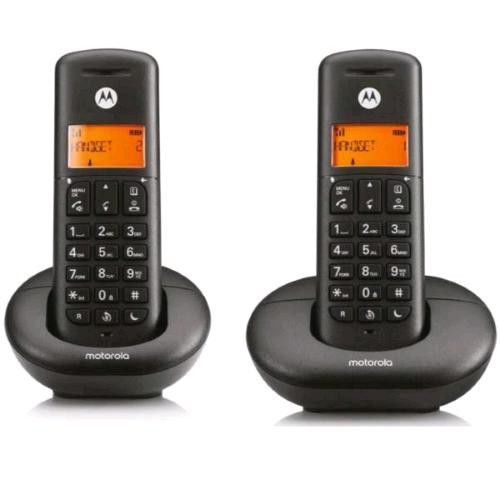 MOTOROLA E202 TELEFONO CORDLESS DECT DUO CON 2 PORTATILI VIVAVOCE TASTO NON DISTURBARE BLOCCO CHIAMATE NERO