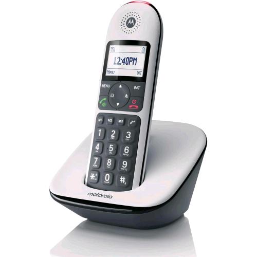 MOTOROLA CD5001 CORDLESS SENIOR TASTI GRANDI RETROILLUMINATI AMPIO DISPLAY RETRO IN GOMMA ANTISICIVOLO VIVAVOCE BLOCCO CHIAMATE COMPATIBILE CON APARECCHI ACUSTICI MODALITA' NOTTURNA NERO/BIANCO