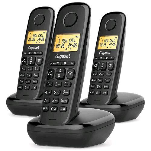 GIGASET START 100 TRIO TELEFONO CORDLESS DECT 3 PORTATILI VIVAVOCE SVEGLIA FUNZIONE INTERCOMUNICANTE NERO
