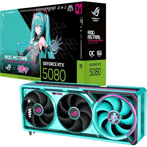 ASUS ROG ASTRAL RTX 5080 HATSUNE MIKU EDITION OC 16GB GDDR7 DLSS4 PCi Ex 5.0 16x - TRIPLE FAN 2 x HDMI 3 x DISPLAYPORT