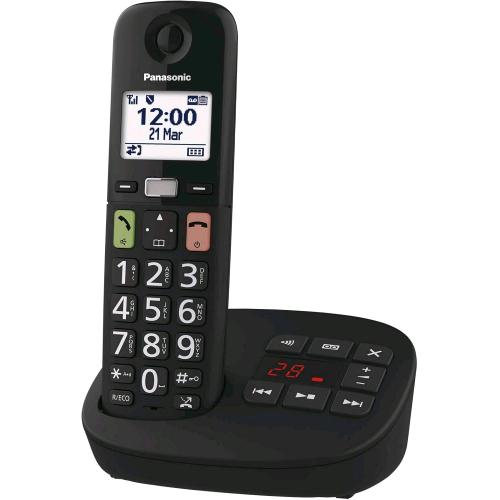 PANASONIC KX-TGU130EXB TELEFONO CORDLESS DECT CON SEGRETERIA TASTI GRANDI DISPLAY LCD 2.1 TORCIA COMPATIBILE CON APPARECCHI ACUSTICI NERO