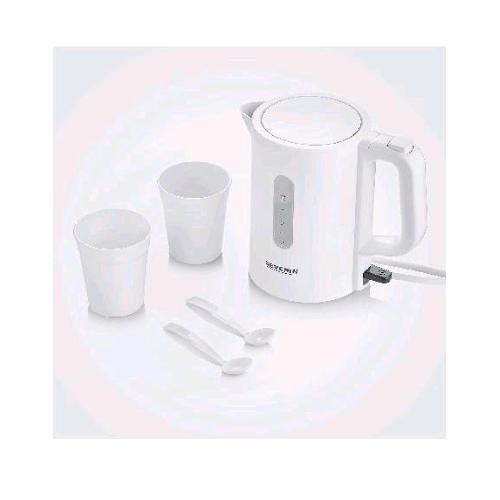 SEVERIN WK3462 BOLLITORE DA VIAGGIO 0,5 LT 1100W CON FILTRO ANTICALCARE LAVABILE 2 TAZZE E 2 CUCCHIAI BIANCO