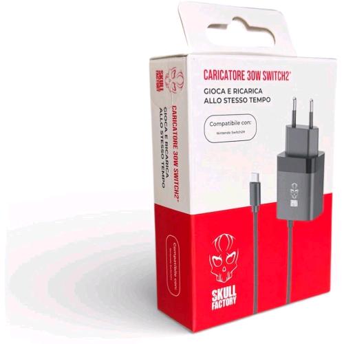 SKULL FACTORY NINTENDO SWITCH 2 ALIMENTATORE GAN USB-C 30W POWER DELIVERY 3.0 PPS CAVO INCLUSO NERO