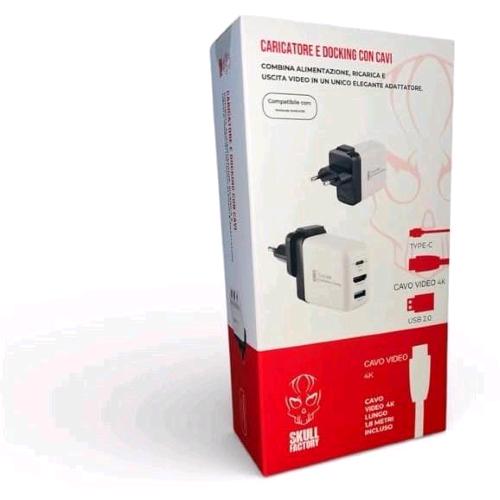 SKULL FACTORY NINTENDO SWITCH 2 ALIMENTATORE POWERDOCK 65W CON CAVI INCLUSI
