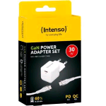 INTENSO GaN ADAPTER SET CARICABATTERIE DA RETE 30 W PD 3.0 QC 4.0 USB-C + CAVO INTRECCIATO USB-C BIANCO