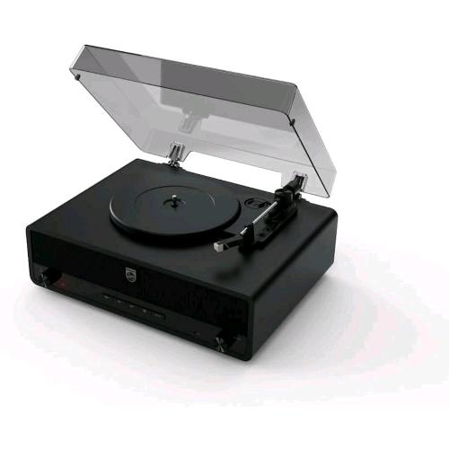 PHILIPS STEVIE GIRADISCHI BLUETOOTH RETRO' A 3 VELOCITA' ALTOPARLANTI STEREO INTEGRATI BASS REFLEX AURACAST, USB, RCA E USCITA CUFFIE NERO