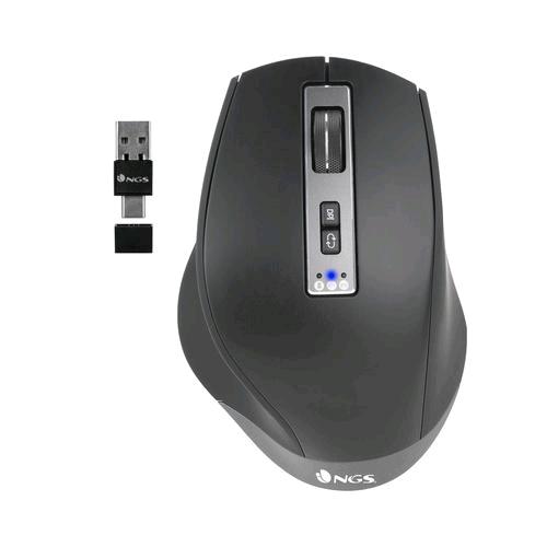 NGS BLUR-RB MOUSE LASER WIRELESS MULTIDISPOSITIVO RICARICABILE BLUETOOTH RF 2.4GHz USB-A + USB-C 6 TASTI 3.200 DPI REGOLABILI