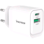 VULTECH CC33-1C1A CARICABATTERIE DA RETE GaN 33 W QC3.0 PPS PD 3.0 - 1 x USB-A 1 x USB-C BIANCO