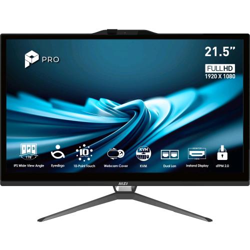 MSI PRO AP222T 14MA-613EU ALL IN ONE 21.5" TOUCH SCEEN i3-14100 RAM 8GB-SSD 512GB NVMe-INTEL UHD GRAPHICS 730-ALTOPARLANTI WEB CAM 5MPx-WI-FI + GIGABIT LAN-WIN 11 HOME NERO