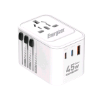 ENERGIZER PRESA DA VIAGGIO INTERNAZIONALE PD 45W 2 USB C 1 X USB A TRAVEL PLUG CON ADATTATORE PER TUTTI LE NAZIONI DEL MONDO BIANCO