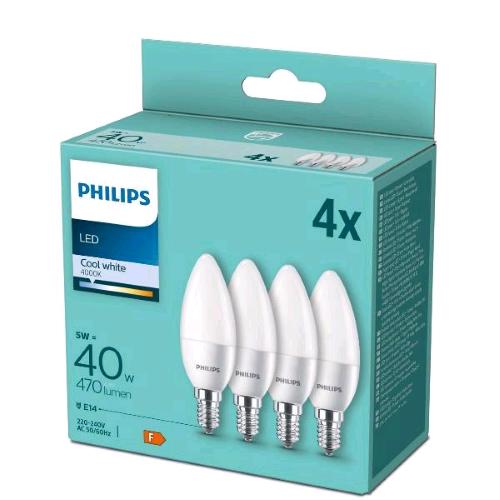 PHILIPS LAMPADINA LED OLIVA 4,9W E14 4000K LUCE NATURALE CONF 4 Pz.