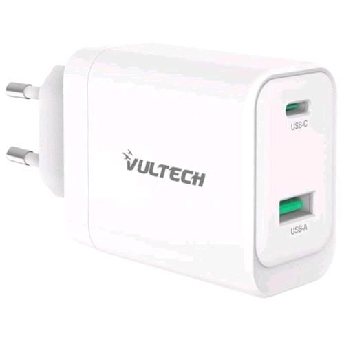 VULTECH CARICABATTERIE DA RETE GaN 45 W 1 x USB-C 1 x USB-A BIANCO