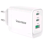 VULTECH CARICABATTERIE DA RETE GaN 65 W 2 x USB-C 1 x USB-A BIANCO