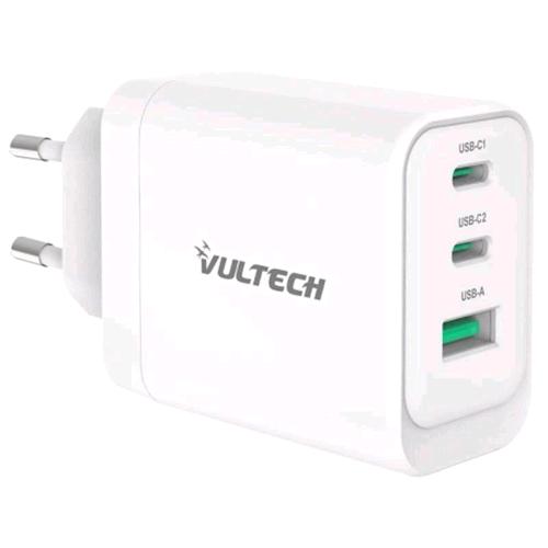 VULTECH CARICABATTERIE DA RETE GaN 65 W 2 x USB-C 1 x USB-A BIANCO