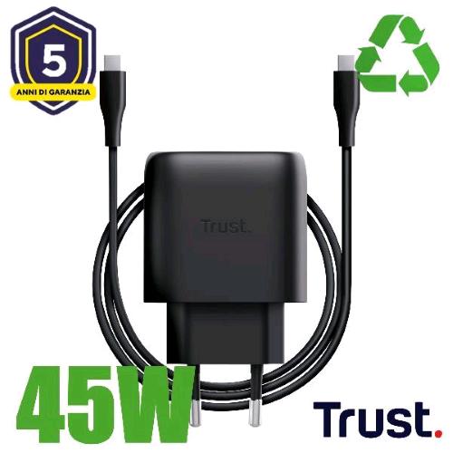 TRUST MAXO CARICABATTERIE DA RETE GaN 45 W 1 x USB-C CAVO USB-C MASCHIO/MASCHIO INCLUSO NERO