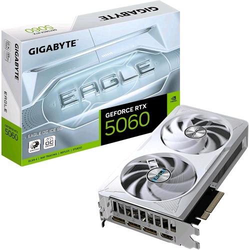 GIGABYTE GEFORCE RTX 5060 EAGLE OC ICE 8G 8GB GDDR7 DLSS4 DUAL FAN PCi Ex 5.0 16x - 1 x HDMI 3 x DISPLAYPORT