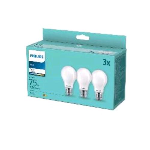 PHILIPS LAMPADINA LED SMERIGLIATA A FILAMENTO 75 W A60 E27 3000K CONSUMO 8.5W LUCE BIANCA CONF 3 Pz.