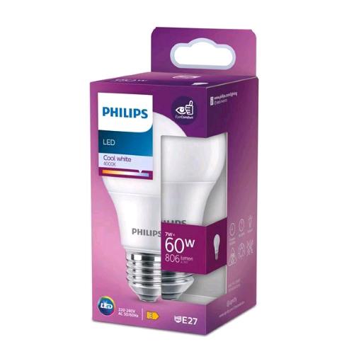 PHILIPS LAMPADINA LED A GOCCIA 60W E27 4000K CONSUMO 7W LUCE FREDDA