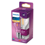 PHILIPS LAMPADINA LED A GOGGIA FILAMENTO TRASPARENTE 40W A60 E27 2700K CONSUMO 4.3W LUCE CALDA 