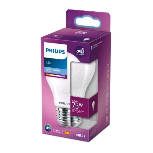 PHILIPS LAMPADINA LED A GOGGIA 75W A60 E27 6500K CONSUMO 8.5W LUCE FREDDA