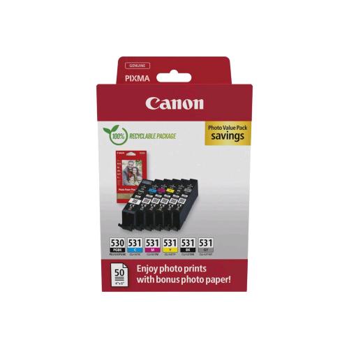CANON PGI-530/CLI-531 PGBK/C/M/Y/BK/GY PHOTO VALUE PACK INCHIOSTRO + CARTA