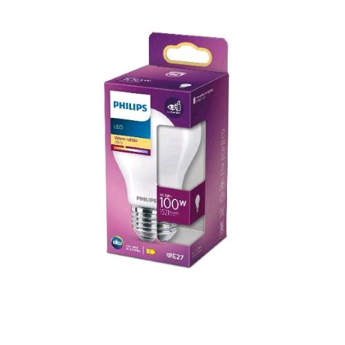 PHILIPS LAMPADINA LED A GOGGIA SMERIGLIATA 100W A60 E27 2700K CONSUMO 10,5W LUCE CALDA
