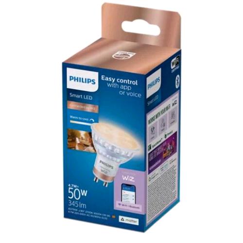 PHILIPS SMART WIZ FARETTO LED DIMMERABILE 50W PAR16 GU10 CONSUMO 4.7W LUCE CALDA E FREDDA  