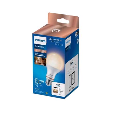PHILIPS SMART WIZ LAMPADINA LED A GOCCIA SMERIGLIATA DIMMERABILE 100W A67 E27 CONSUMO 13W LUCE CALDA E FREDDA 