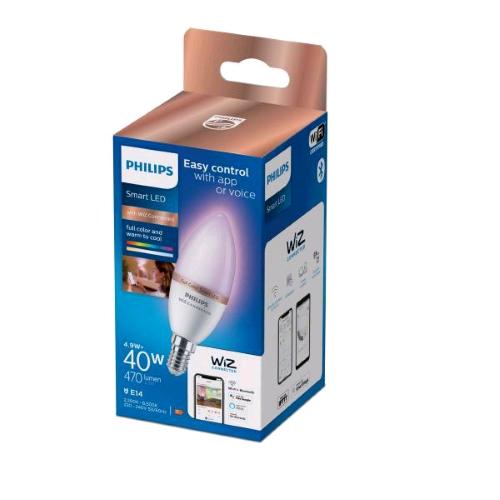 PHILIPS SMART WIZ LAMPADINA LED A OLIVA SMERIGLIATA DIMMERABILE 40W C37 E14 CONSUMO 4.9W LUCE CALDA E FREDDA  