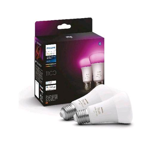 PHILIPS HUE LAMPADINA LED 60W A60 E27 CONSUMO 6.5W DIMMERABILE LUCE CALDA FREDDA E COLORATA CONF 2 Pz.