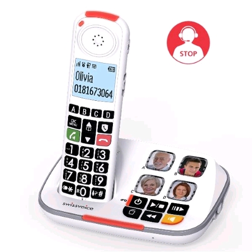 ALCATEL SWISSVOICE CORDLESS XTRA2355 CON SEGRETERIA SUONERIA EXTRA FORTE FINOA 90Db TASTI GRANDI TASTI MEMORIA CON FOTO COMPATIBILE CON APPARECCHI ACUSTICI BIANCO