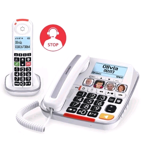 ALCATEL SWISSVOICE COMBO XTRA 3355 TELEFONO DA TAVOLO AMPIA TASTIERA + CORDLESS SUONERIA EXTRA FORTE FINO A 90Db AMPIA TASTIERA TASTI MEMORIA CON FOTO BIANCO