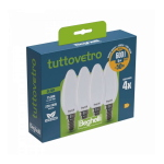 BEGHELLI LED PACK TUTTOVETRO LED OLIVA OPALE E14 600Lm 5W=50W LUCE BIANCO CALDO 3000K KIT 4 Pz.