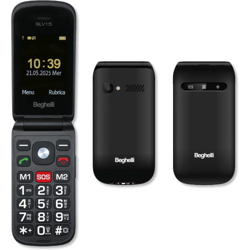 BEGHELLI SLV15N ECO DUAL SIM 2.4" EASY PHONE A CONCHIGLIA TASTI GRANDI RETROILLUMINATI TASTO SOS BLOCCO CHIAMATE FOTOCAMERA TORCIA NERO