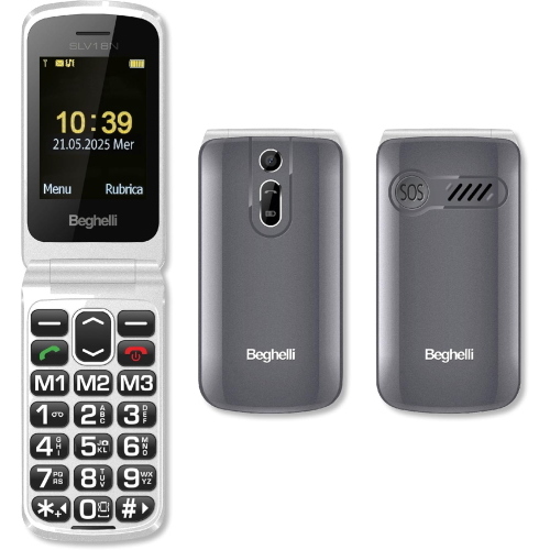 BEGHELLI SLV18N ECO DUAL SIM 2.4" EASY PHONE A CONCHIGLIA TASTI GRANDI RETROILLUMINATI TASTO SOS BLOCCO CHIAMATE FOTOCAMERA TORCIA RADIO GRIGIO