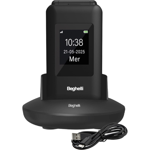BEGHELLI SLV41 4G ECO 2.8" SENIOR PHONE A CONCHIGLIA TASTI GRANDI TASTO SOS E CHIAMATA RAPIDA VOLUME MAGGIORATO TORCIA RADIO FOTOCAMERA BASETTA DI RICARICA 4G NERO