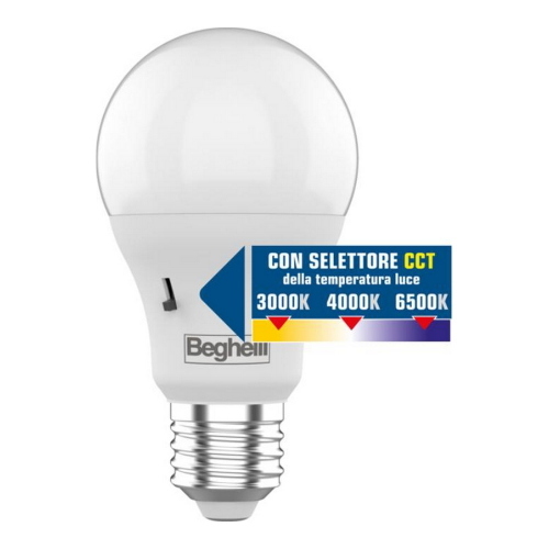 BEGHELLI LAMP SAVING LED GOCCIA OPALE CCT E27 1500Lm 15W=100 TRICOLOR 3K/4K/6K CON SELETTORE PER MODIFICARE LA LUCE TRA CALDA BIANCA E FREDDA