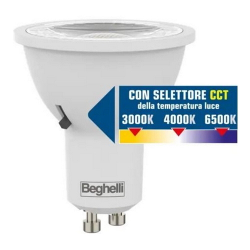 BEGHELLI LAMP SAVING LED SPOT CCT GU10 700Lm 7W=60 TRICOLOR 3K/4K/6K CON SELETTORE PER MODIFICARE LA LUCE TRA CALDA BIANCA E FREDDA