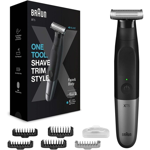 BRAUN SERIES X XT5100 REGOLABARBA ELETTRICO RICARICABILE VISO E CORPO LAMA 4D 5 PETTINI ARGENTO NERO
