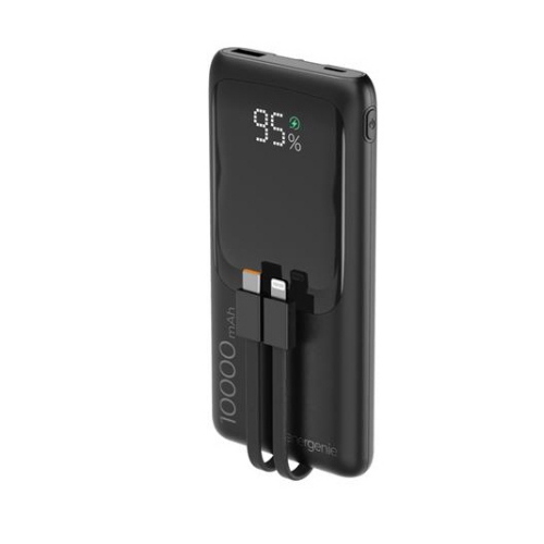 TECHMADE GEMBIRD POWERBANK 10.000mAh PD 20 W RICARICA RAPIDA 2 CAVI INTEGRATI USB-C E LIGTHNING DISPLAY NERO