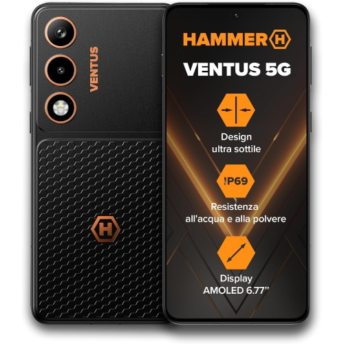 HAMMER VENTUS 5G RUGGED PHONE 6.77" AMOLED 256GB RAM 8GB 5G IP69 ITALIA BLACK