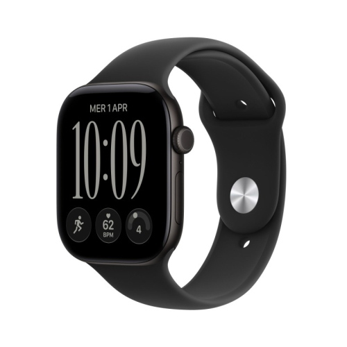 APPLE WATCH SERIES 12 2026 GPS CASSA 46mm IN ALLUMINIO NERO CON CINTURINO SPORT NERO S/M