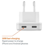 CYGNETT CHARGEPLUS SLIM CARICABATTERIE DA RETE GaN 30 W DUAL USB-C SUPER SOTTILE BIANCO