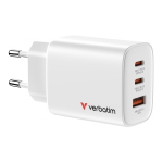 VERBATIM ESSENTIALS CARICABATTERIE DA RETE GaN 65 W 2 x USB-C 1 x USB-A BIANCO