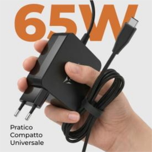 TECHMADE ALIMENTATORE UNIVERSALE 65 W USB-C PER NOTEBOOK TABLET SMARTPHONE NERO