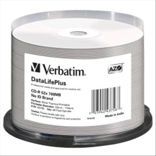 VERBATIM CD-R 700MB PER STAMPA TERMICA WHITE CAMPANA 50PZ