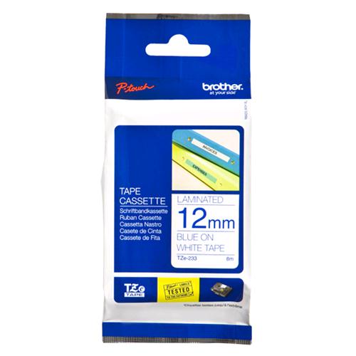 BROTHER TZE233 NASTRO PER ETICHETTATRICE 12MM COLORE BIANCO STAMPA BLU