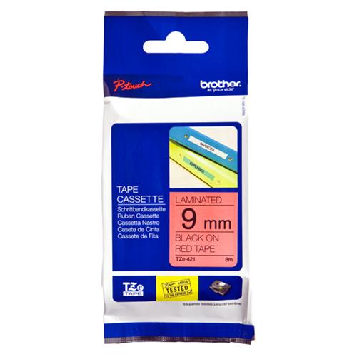 BROTHER TZE421 NASTRO PER ETICHETTATRICE 9MM COLORE RED STAMPA BLACK 