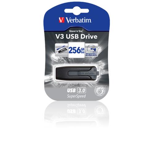 VERBATIM V3 CHIAVETTA USB 3.0 256GB NERO GARANZIA ITALIA (49168)